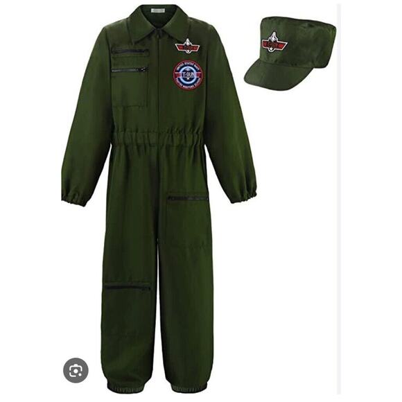Top Gun Kids Flight Suit Costume 9-10 Halloween Pilot Dress Up Relibeauty - Picture 1 of 7